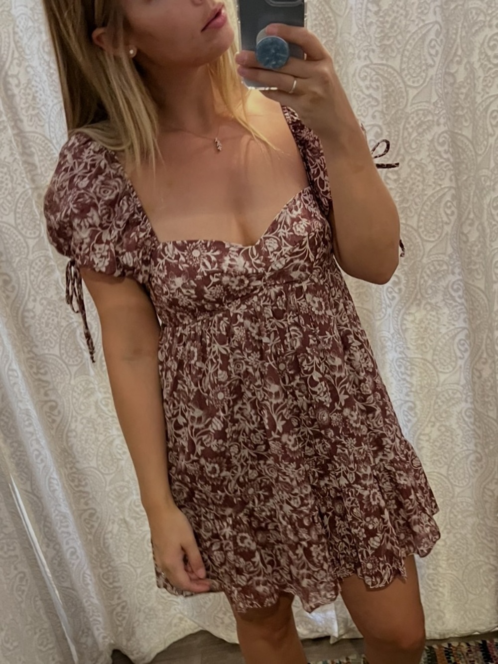 Olivaceous Dusty Rose Floral Puff Sleeve Dress